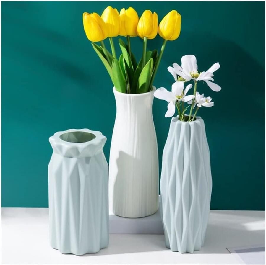 Vazen Moderne bloem vaas onbreekbare plastic vaas Europese anti-keramische imitatie rotan eenvoud mand arrangement art home decor (Color : B Green)