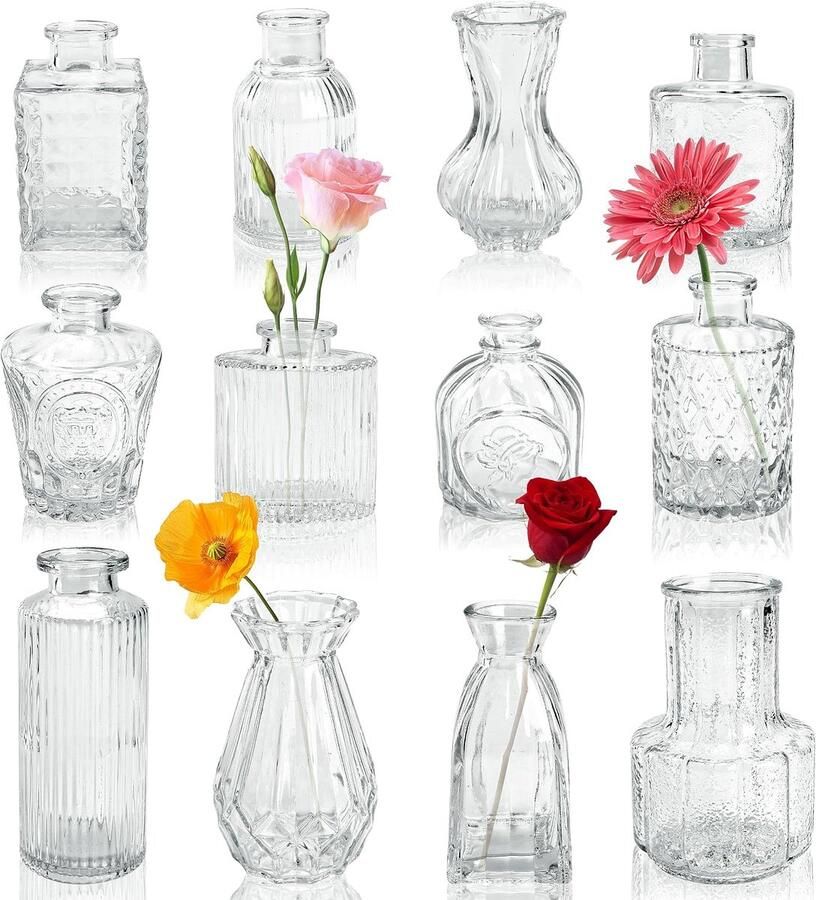 Vazen set van 12 kleine knoppen vazen voor bloemen rustieke bruiloft tafelstukken en woondecoratie