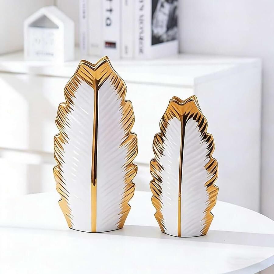 Vazen set van 2 moderne Nordic Boho decoratie voor woonkamer bruiloft diner tafel feest kantoor en slaapkamer (wit en goud)