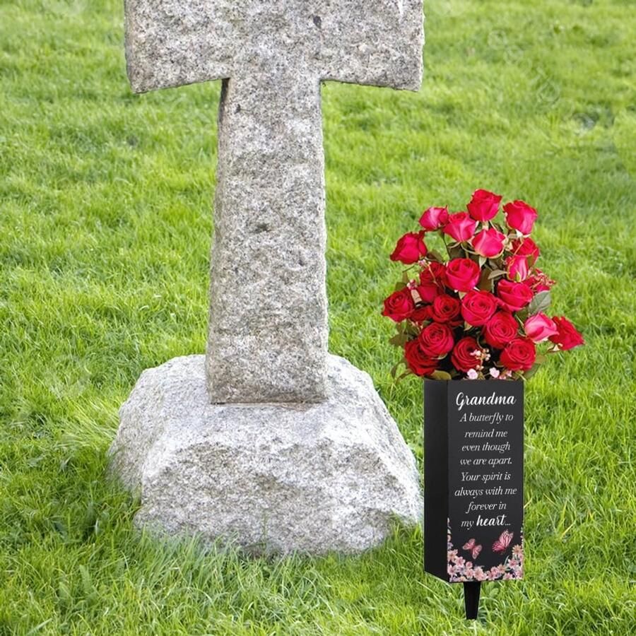Vazen voor Graven Metalen Begraafplaats Vazen met Spike Vlinder Bloem Graf Decoraties voor Begraafplaats Forever in My Heart Sympathie Geschenken voor Verlies van