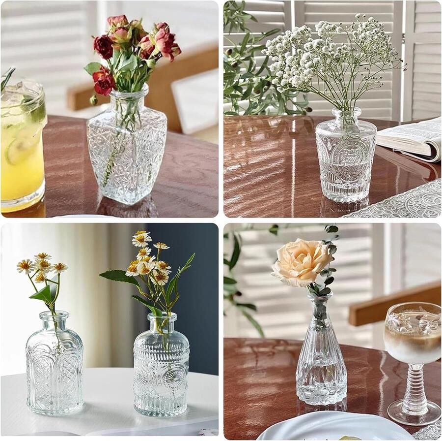 Vazen voor tafeldecoratie mini-vazen vintage glazen vazen kleine vaas kleine bloemenvaas kleine bloemenvaas knoopvaas voor tafeldecoratie middenstukken bruiloftsdecoraties