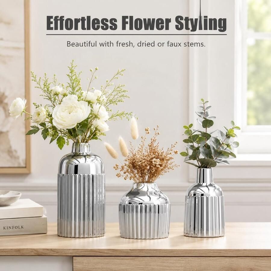 Vazen voor woondecoratie moderne decoratieve vazen voor bloemen pampasgras en eucalyptus geribbelde esthetische set voor mantel plank geschenken voor
