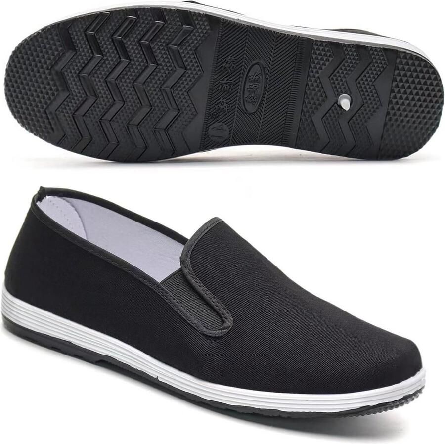 Vechtsportschoenen Kung Fu Schoenen Tai Chi Training Ade d Canvas Materiaal Zwart Wit