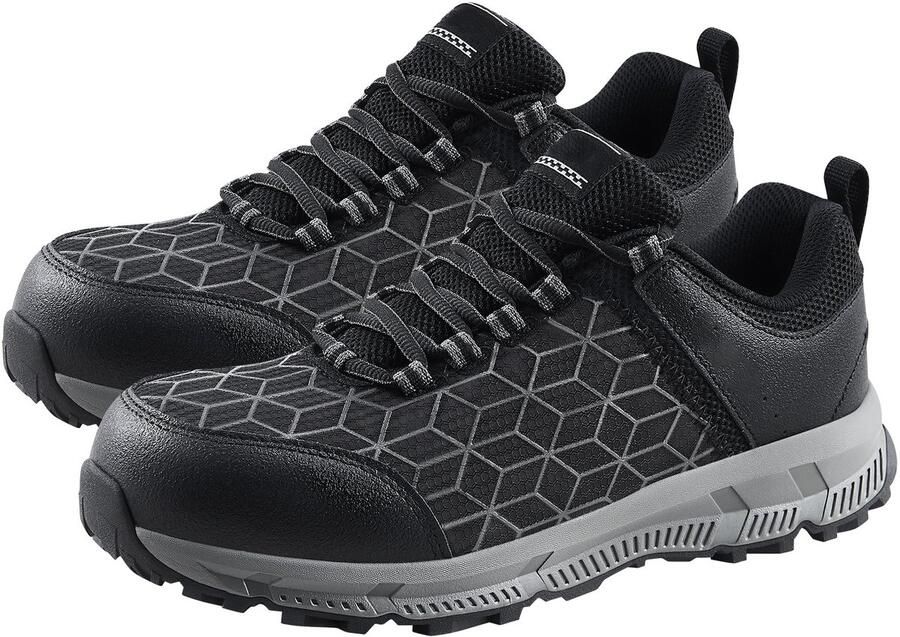 Veiligheidsschoenen met Stalen Neus voor Heren US Wide Gewatteerde Sportieve Veiligheidssneakers Lichtgewicht Ademend Werkschoenen voor de Bouw Zwart