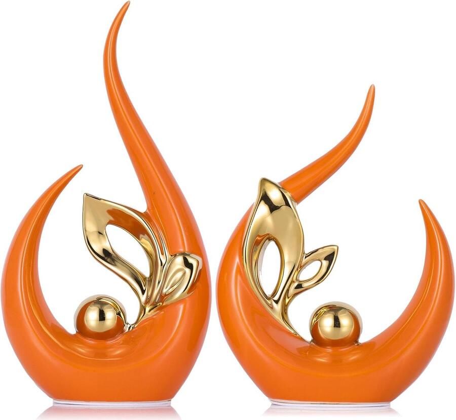 Verbrande oranje gouden keramische beelden voor huisdecor accenten abstracte kunst midden eeuw modern decor elegante middelpunt tafeldecoraties sculptuur voor entree plank tv-standaard