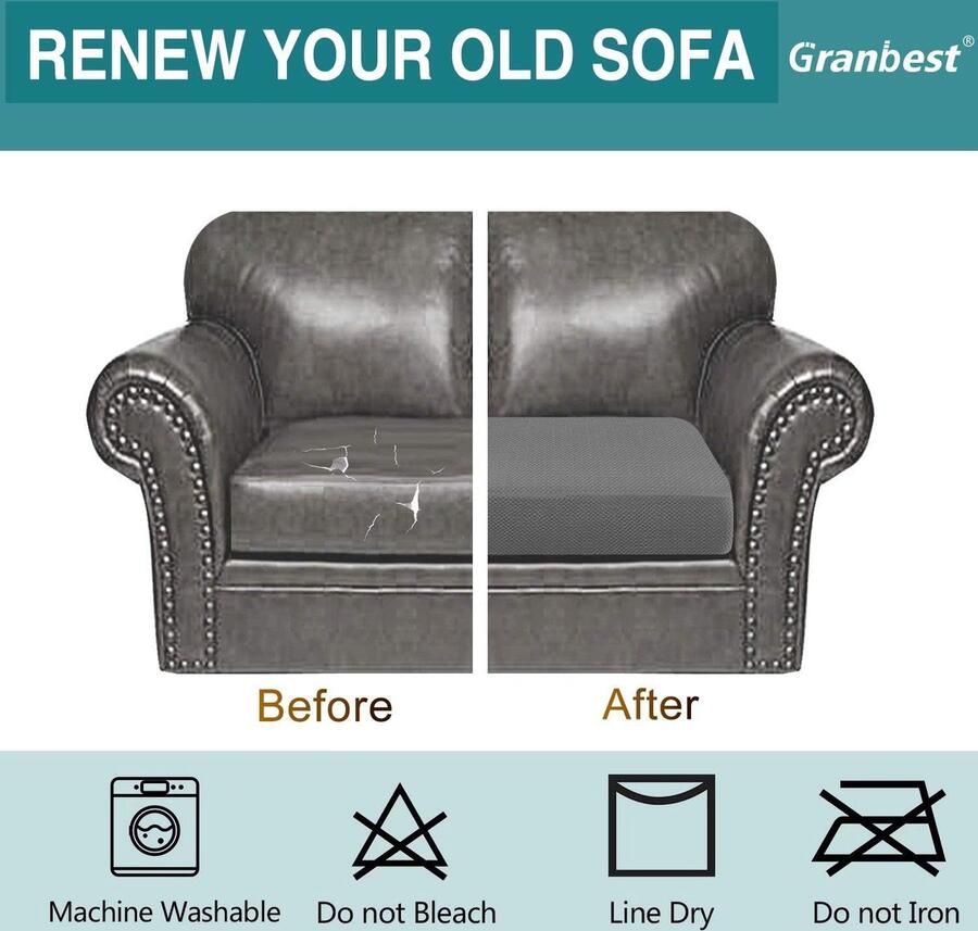 Verdikte Bank Zitkussen Cover Duurzaam Bank Seat Slipcover Meubelbeschermer voor Individuele Sofa Kussens (3 Zits Lichtgrijs) - Foto 2