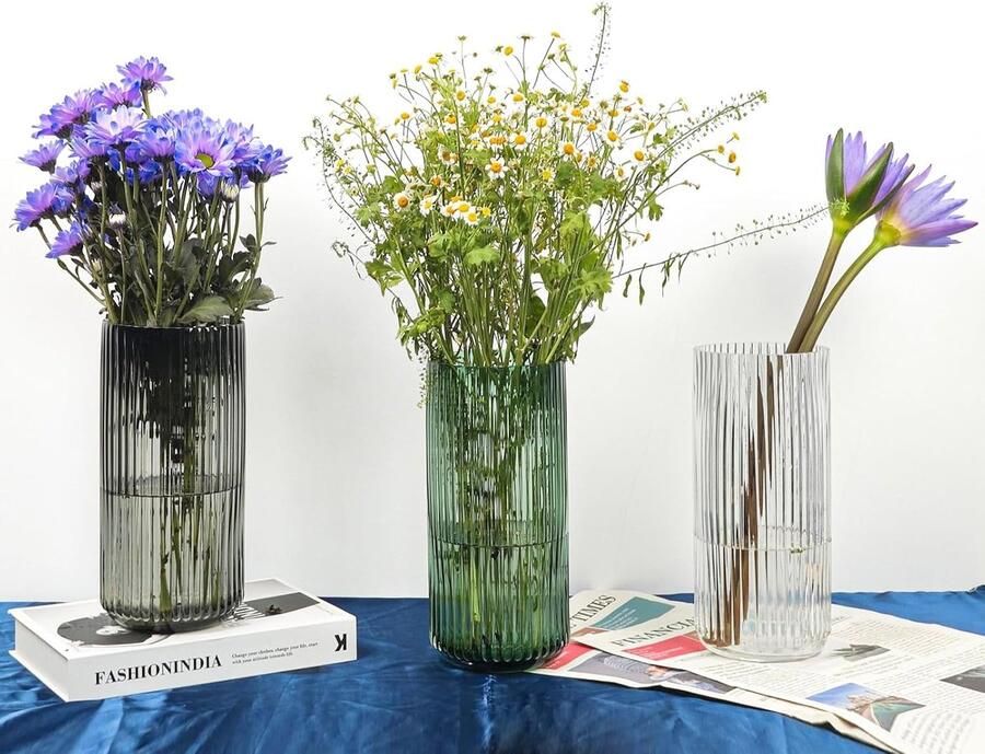 Vazen geribbelde vaas geribbelde glazen vaas bloemenvaas voor eetkamer bloemenvaas glas perfect voor planken woonkamer tafels thuis plank bruiloft feest decoratie en entree
