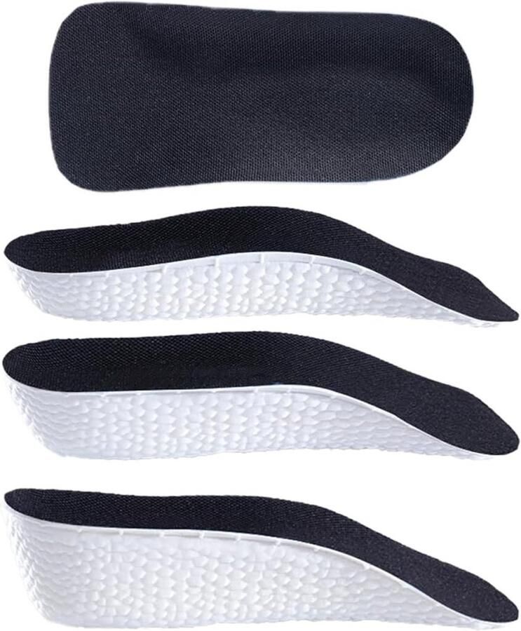 Verhoogde inlegzolen met onzichtbare hielkussens voor laarzen en sneakers U-vorm verstelbaar comfortabel en ademend zwart 3 paar (1 5 2 5