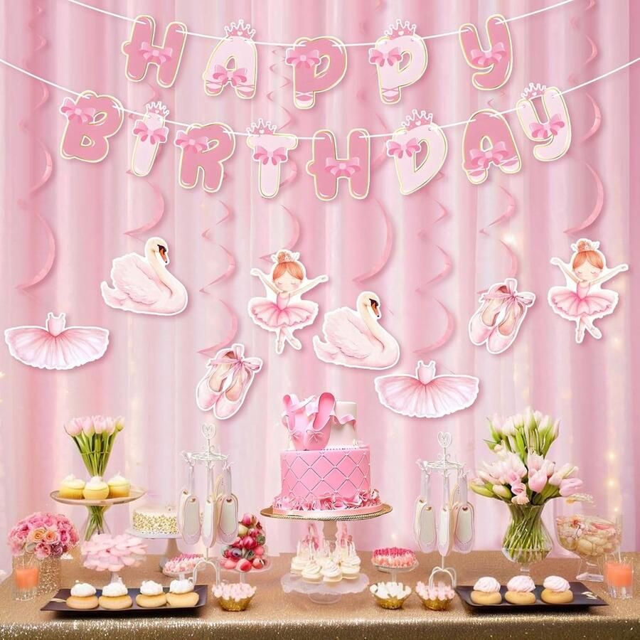 Verjaardagsdecoratie voor Ballerina Feestje met Tutu Zwanen en Hangende Swirls Perfect voor 2e Verjaardag van een Balletdanseres en Feestbenodigdheden