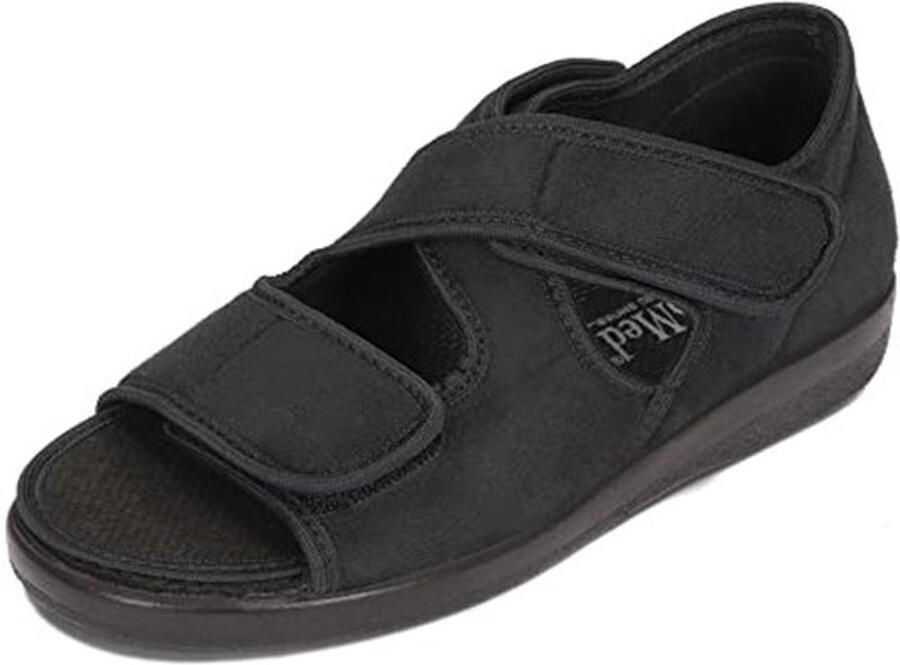 Verstelbare Brede Orthopedische Sandalen voor en Klittenband Microvelour Zwart )