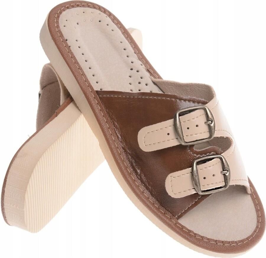 Verstelbare dames pantoffels bruin