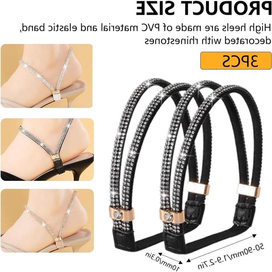 Verstelbare Elastische Bandjes voor Dames Schoenen 3 Paar voor Hakken Sandalen en Bruiloften in Zwart Wit en Goud