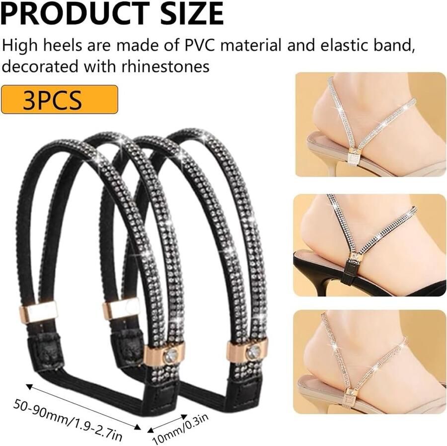 Verstelbare Elastische Bandjes voor Dames Schoenen Perfect voor Hakken Sandalen en Bruiloften Set van 3 in Zwart Wit en Goud