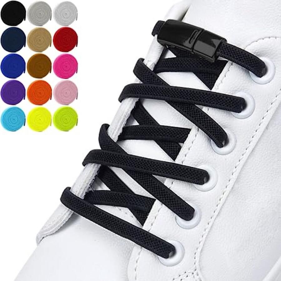 Verstelbare elastische veters met magnetische sluitingen voor alle schoenen zwart