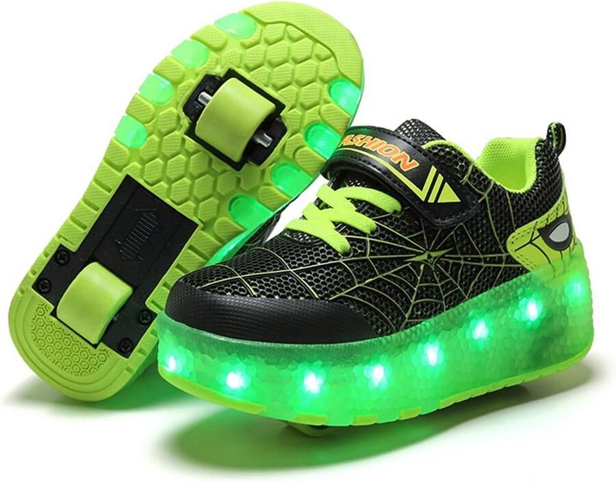 Verstelbare Kinder Skateboard Sneakers met Ingebouwde Wieltjes en USB Oplaadbare LED Verlichting