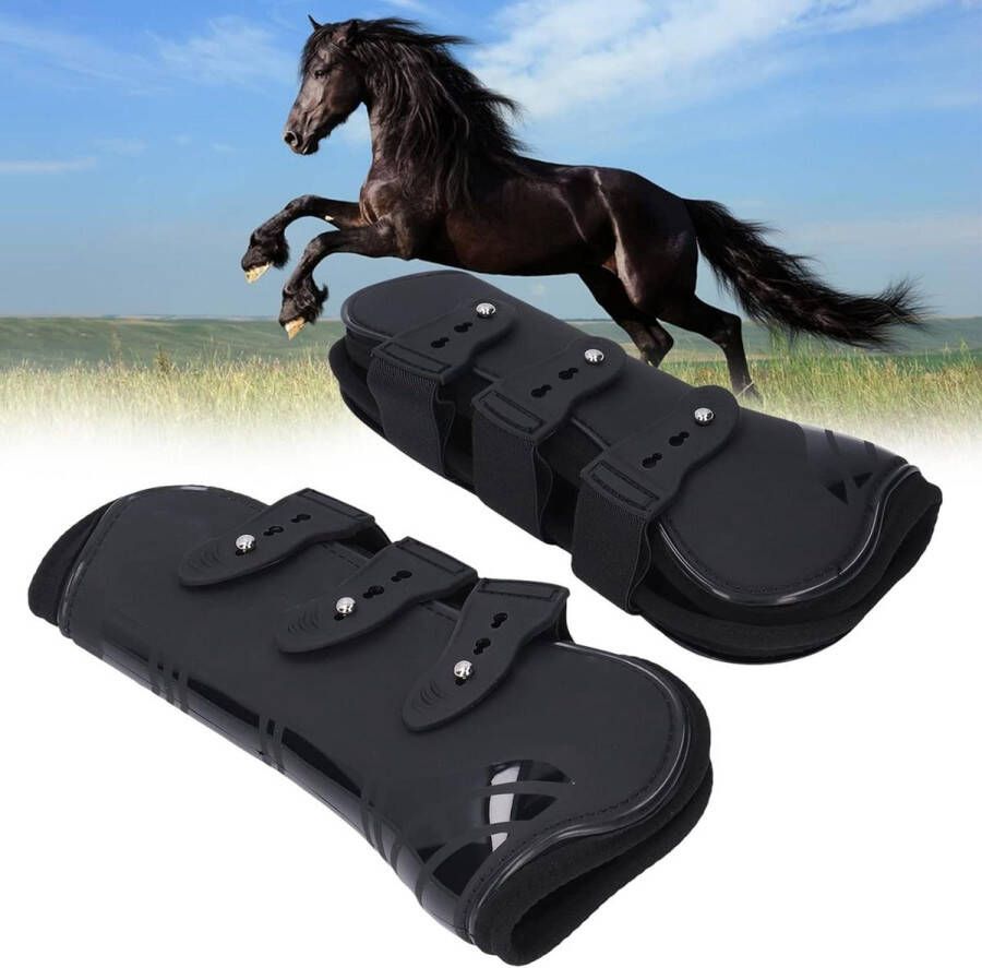 Verstelbare paard been laarzen 2 stks PU neopreen bescher de laarzen voor pees (L-zwarte voorbenen)