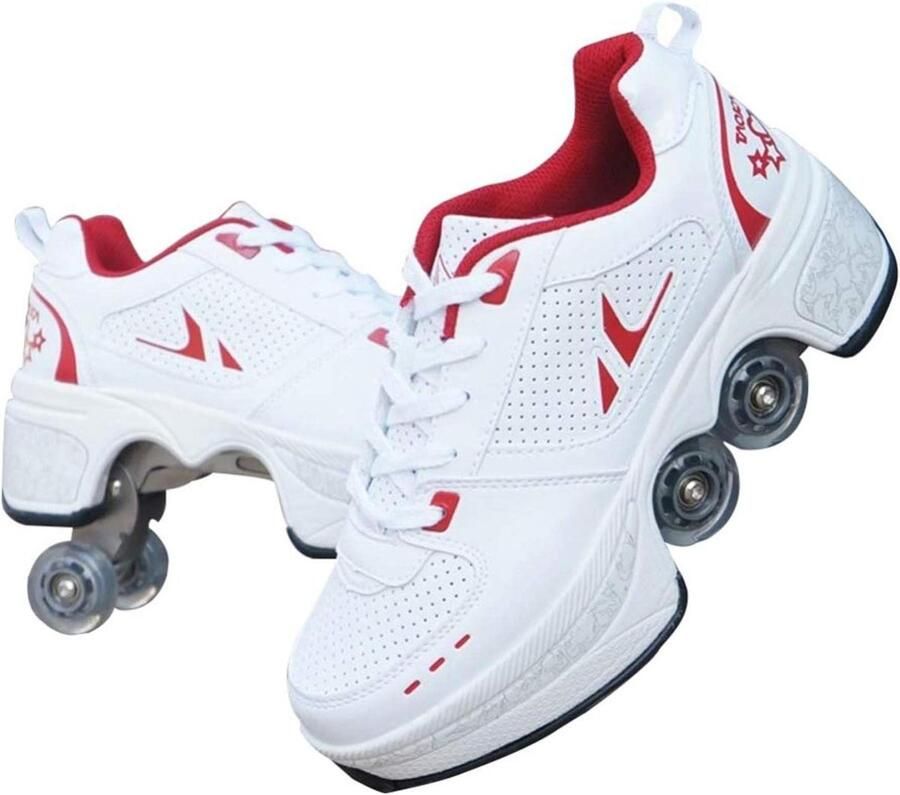 Verstelbare Schoenen Skeelers Sneakers Actieve Vrije Tijd Verborgen Wielen Wit Rood