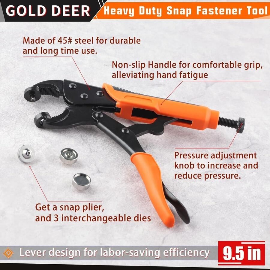 Verstelbare Snap Setter Tool met 3 Verwisselbare Doden voor Heavy Duty Snap Fasteners Snap Installatie Set en Gereedschap voor het Repareren van Laarzen en Canvas Naaiprojecten