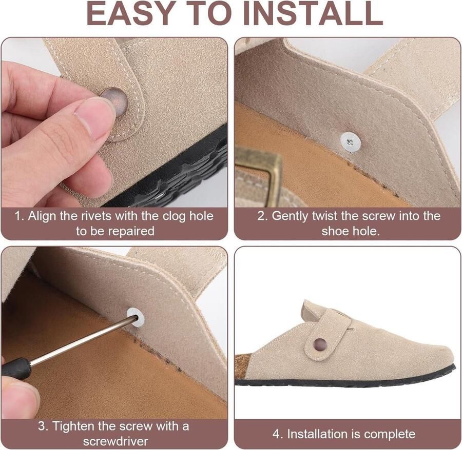 8-delige Vervangende Klinknagelset voor Schoenen Vervangende Bandknop Compatibel met Boston Footbed Clogs Schroeven en Schroevendraaier Rood Brons Geschikt voor nen en