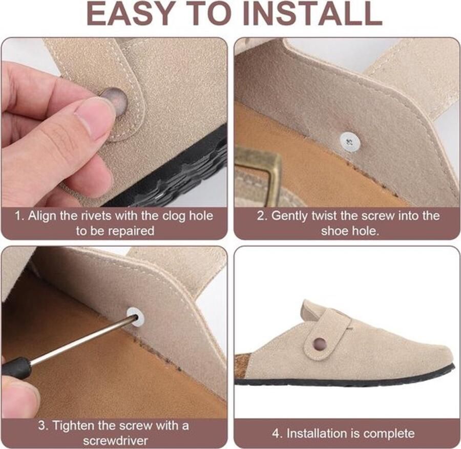 Vervangende Klinknagels voor Clogs-Schoenen Bandknop Compatibel met Footbed Clogs-Schoenen Schroeven en Schroevendraaier Set nen Rood Brons