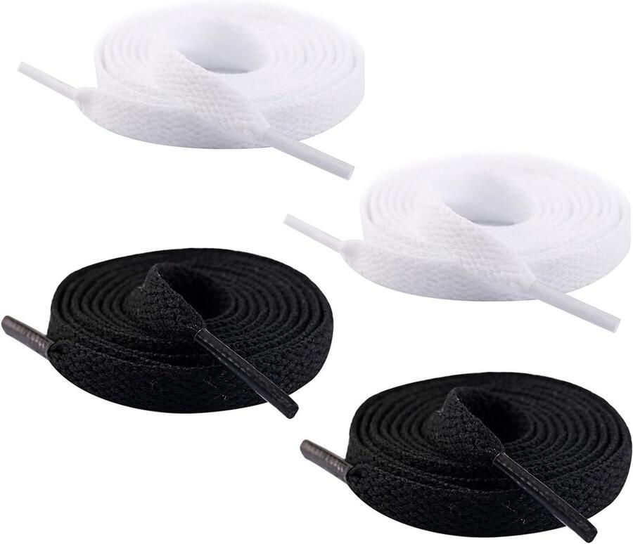 Vervangende Platte Veters voor Sportschoenen Hardloopschoenen en Trainers 8 mm Breed Zwart en Wit 1 Paar van Elke Kleur