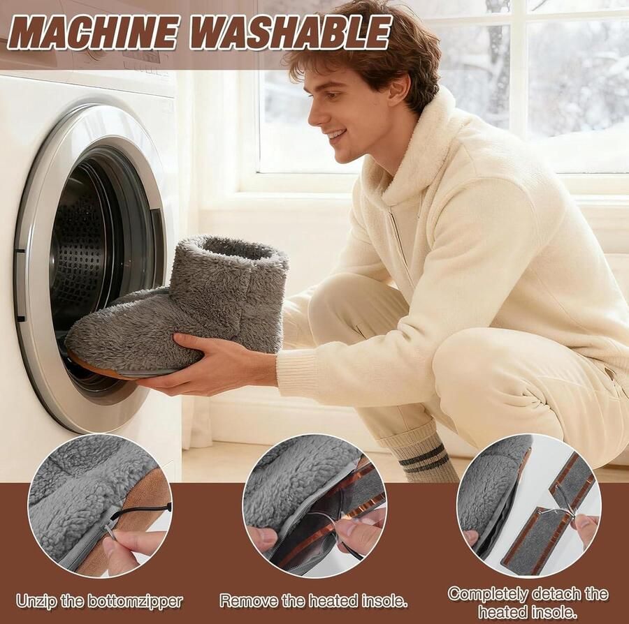 Verwarmde pantoffels met USB-aansluiting pluche voetwarmer voor binnen en buiten unisex grijs comfortabel en warm