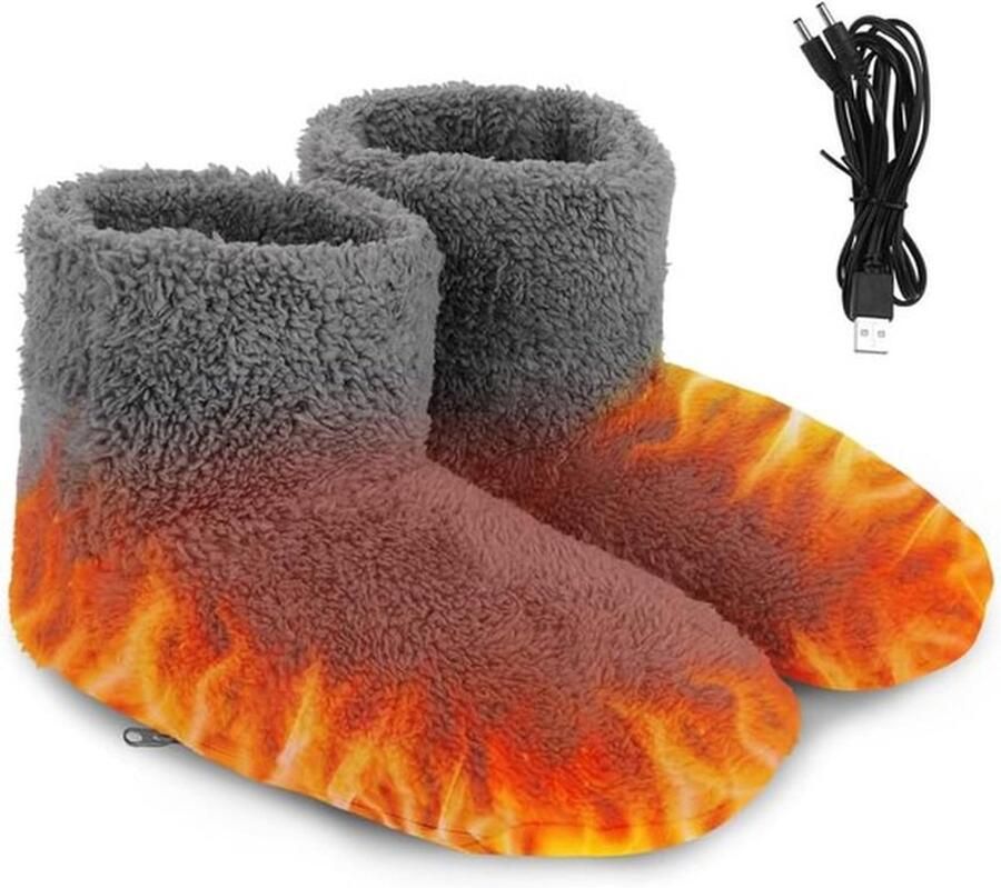 Verwarmde pantoffels met USB-aansluiting pluche voetwarmer voor binnen en buiten unisex grijs comfortabel en warm