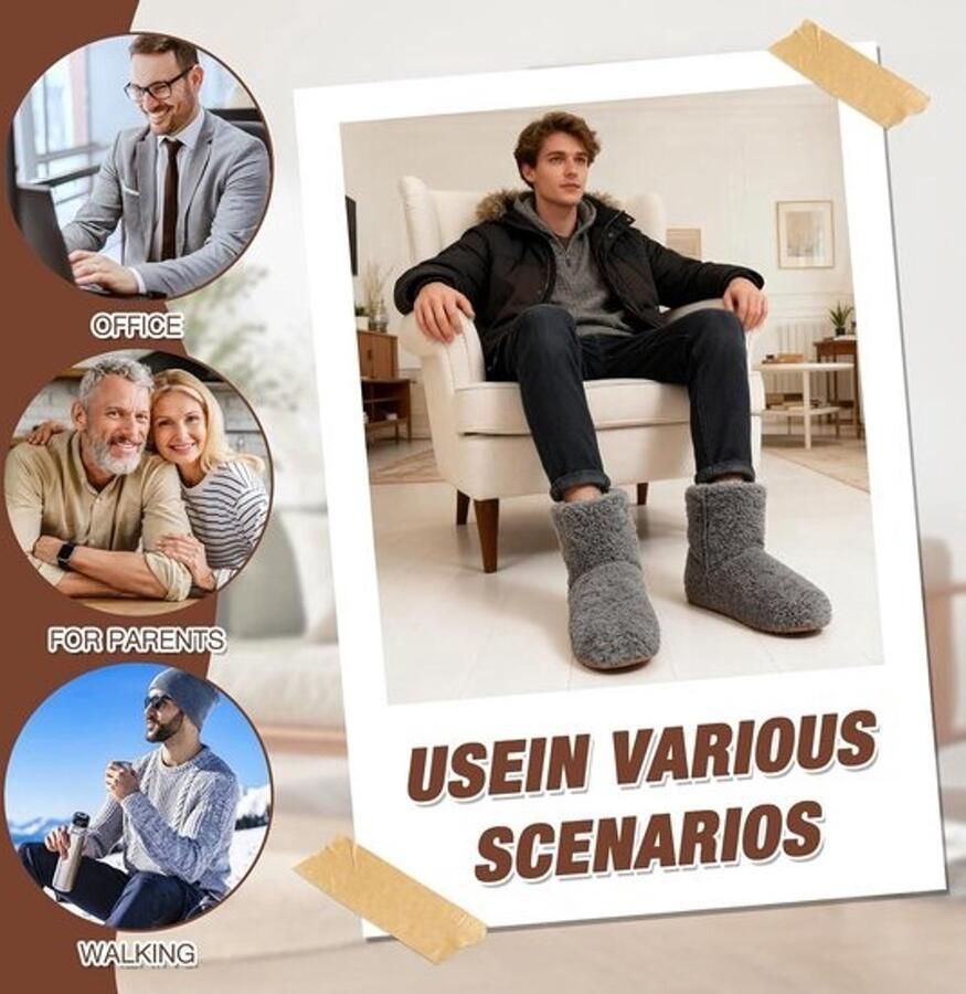 Verwarmde pantoffels met USB-aansluiting Pluche voetwarmer voor binnen en buiten Unisex Grijs