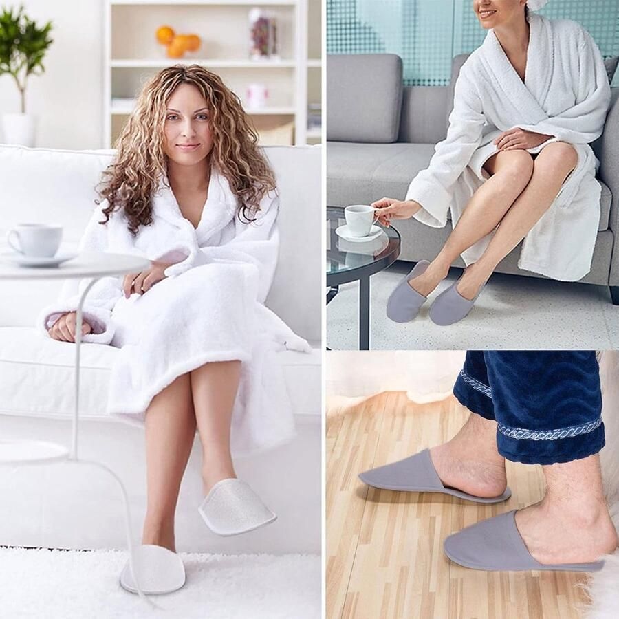 Verwen je gasten met wegwerpslippers Set van 4 paar comfortabele terry slippers voor bruiloften hotels en evene ten unisex grijs en wit