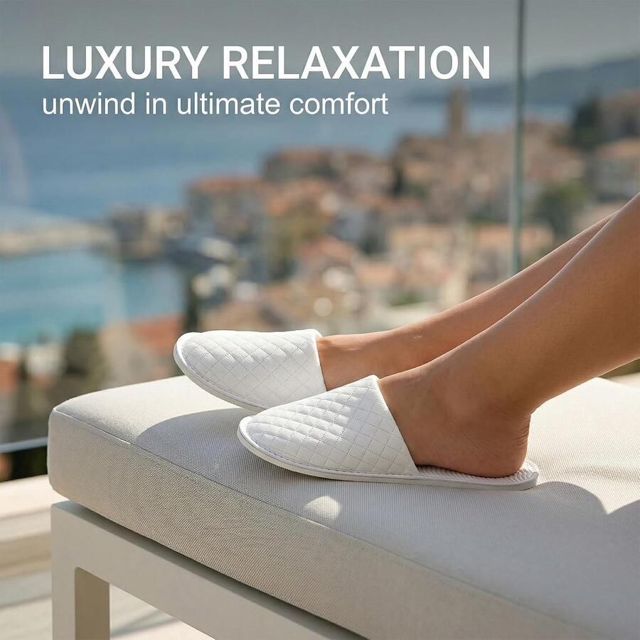 Verwisselbare Slippers voor Hotel en Spa 10 Paar Wegwerpslippers met Antislip Zool Ideaal voor Thuis en Reizen Wit met Ruitpatroon