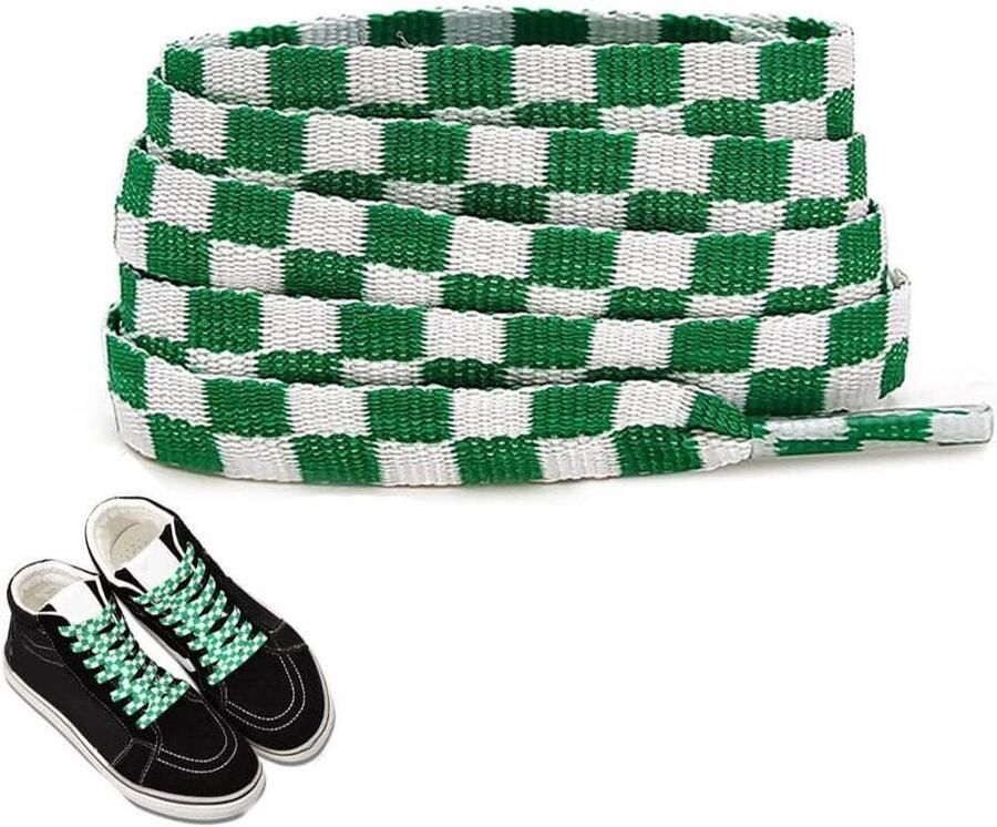 Veters Plaid Atletisch Schoenveters Platte Veters Schoenen Decoreren Breed Geruit Patroon Groen