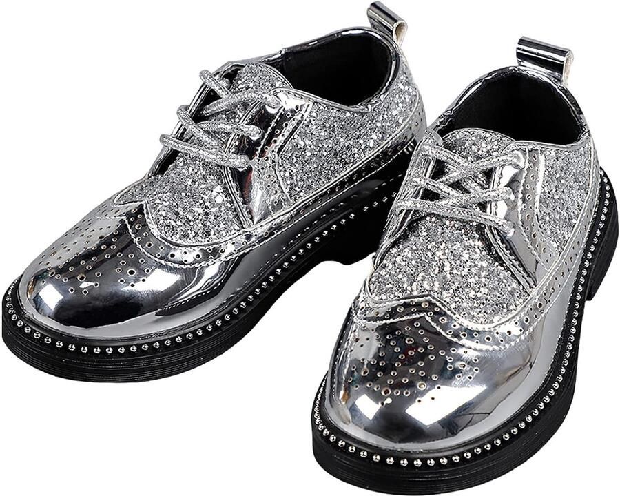 Veterschoenen Jurk Schoenen Glanzende Pailletten Comfy Formele Brogue Wingtip Oxfords