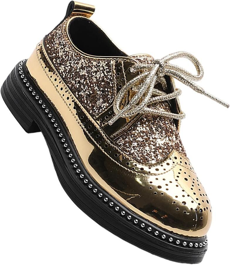 Veterschoenen Jurk Schoenen Glanzende Pailletten Comfy Formele Brogue Wingtip Oxfords