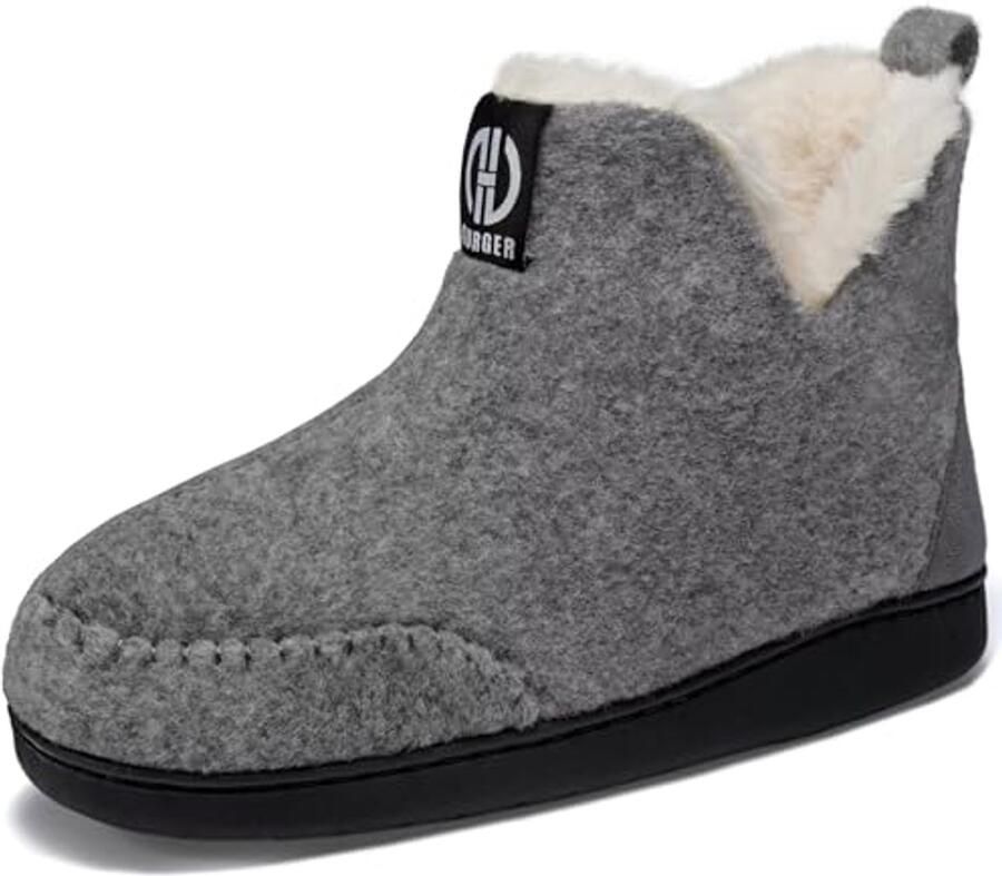 Vilt Slipper Laarzen voor en Pluche Fleece Booties met Memory Foam en Rubberen Zool Comfortabel voor Binnen en Buiten