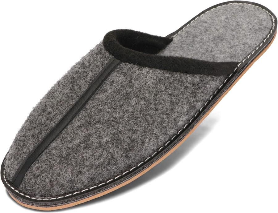 Vilt slippers voor heren met rubberen zool lichtgewicht en comfortabel