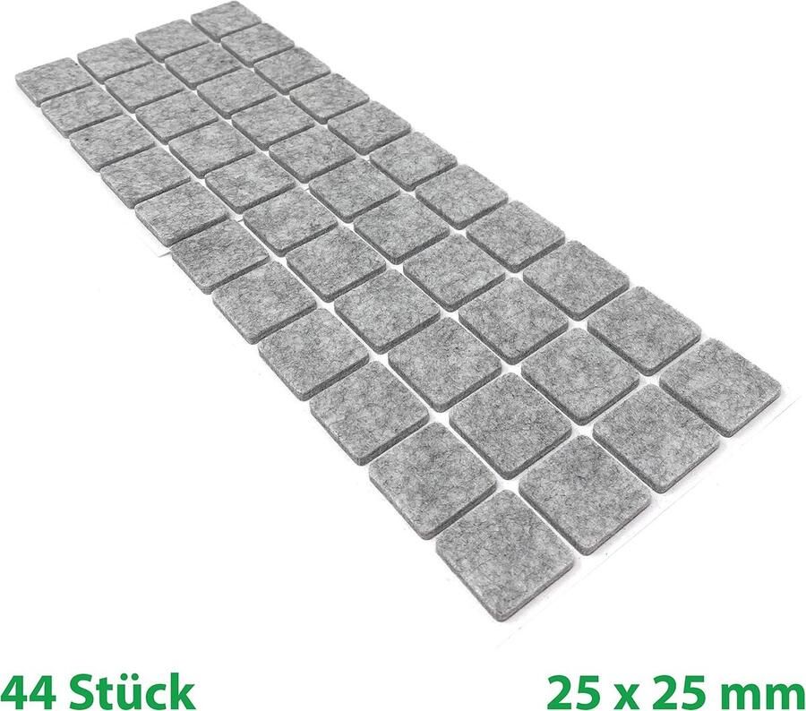 Viltdoppen zelfklevend 44 stuks à 25 x 25 mm donkergrijs en vierkant bij 4 mm dikte originele Protecticure meubelglijders voor tafels stoelen kasten rekken krukken enz