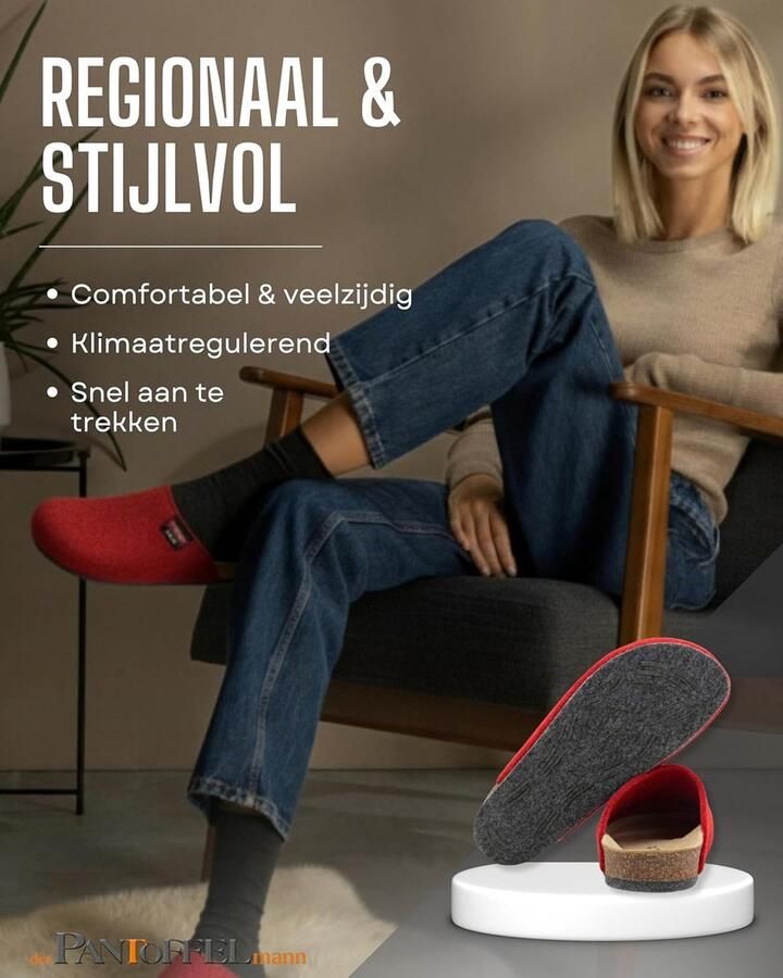 Vilten bio clogs met ABS-zool ??48 Ade d wolvilt Antislip sloffen met kurken voetbed Voor &