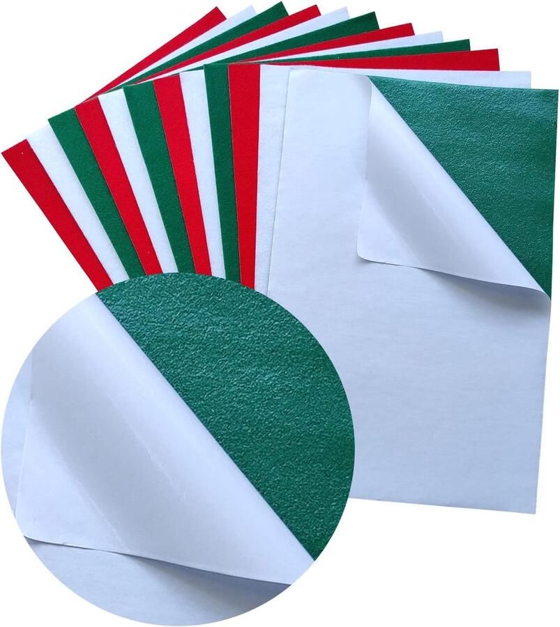 Vilten bladeren 12 stuks kleefvilt 20 x vilten vellen met zelfklevende achterkant voor het naaien van doe-het-zelfwerkzaamheden (groen wit rood)