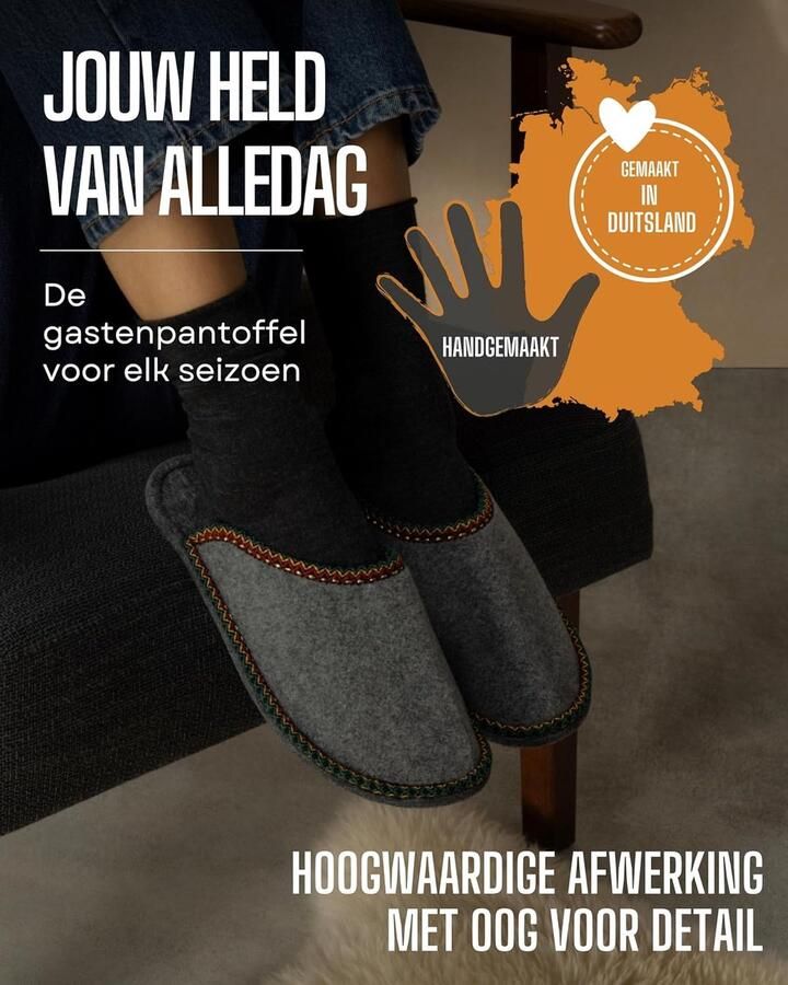 Vilten gastenslippers Set met vilten zool I 4 paar opvouwbare vilten pantoffels in verschillende maten en kleuren I Pantoffelset in grote overmaat