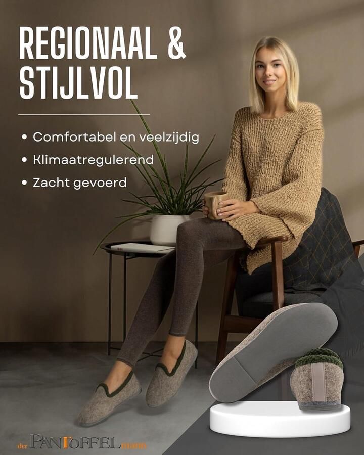 Vilten pantoffels met rubberen zool I Gemaakt van 70% of 100% wolvilt I Grijs I Ade de & slipvaste pantoffels voor & I Warme & comfortabele