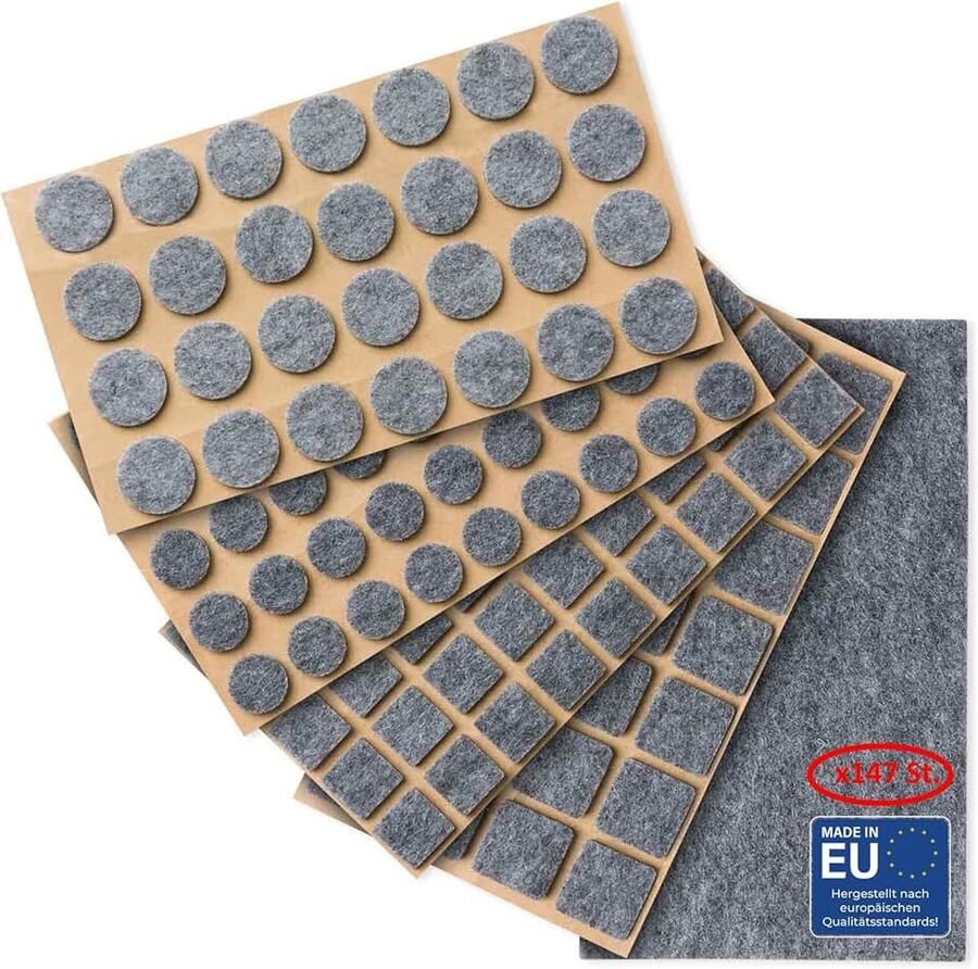 Viltglijders zelfklevend set 147 stuks (Grijs)