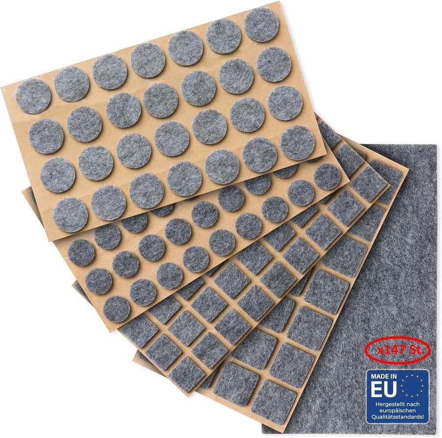 Viltglijders zelfklevend set 147 stuks (Grijs)