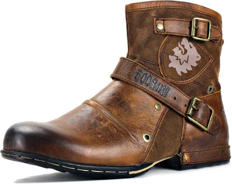 Heren Vintage Enkellaarzen Motor Cowboy Winter Laarzen Leer Casual