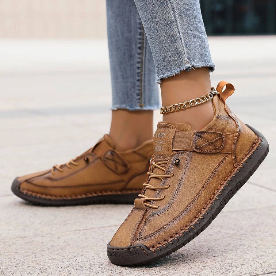 Vintage Geïnspireerde Groene Enkellaarzen voor Vrouwen Casual Britse Stijl Instapontwerp met Handgestikte Details Comfortabele Platte Hak Geschikt voor Alle Seizoenen