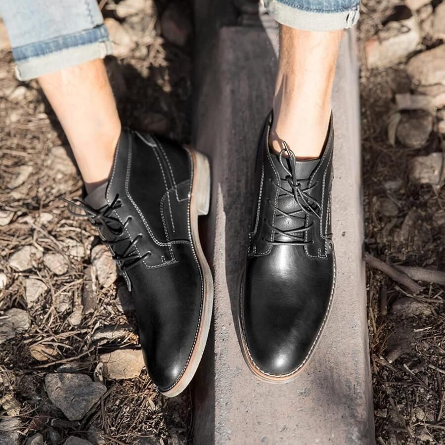 Vintage Heren Enkellaarzen van Echt Leer met Vetersluiting in Chukka Stijl