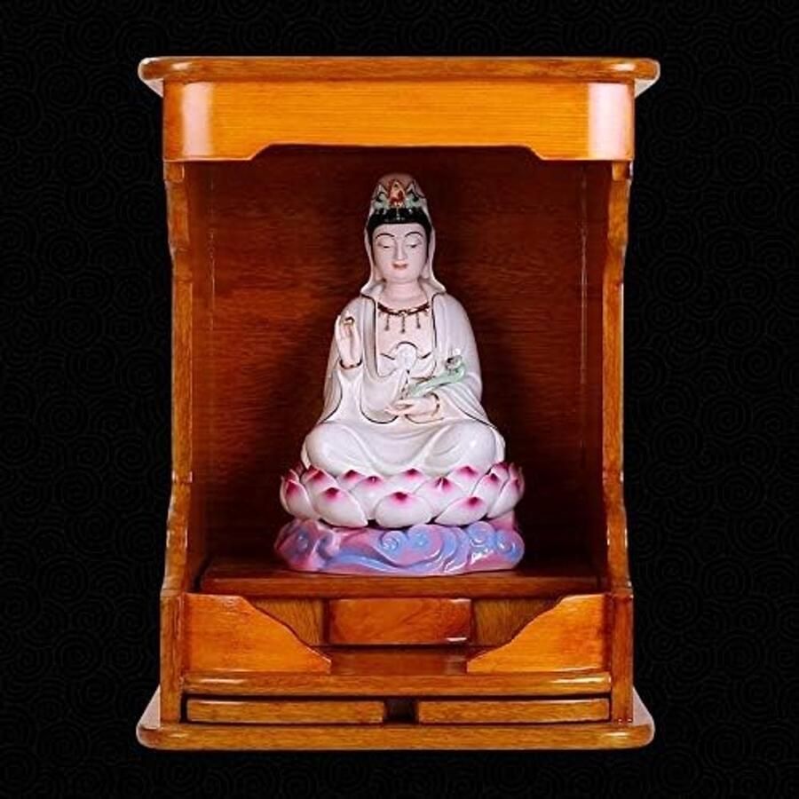 Vitrinekast Antiek altaarkast Massief houten Boeddha Niche huishouden God van rijkdom Guanyin Boeddhakast Heiligdom Station verankerd voor plaats uw spirituele decoratie Meditatie Hom