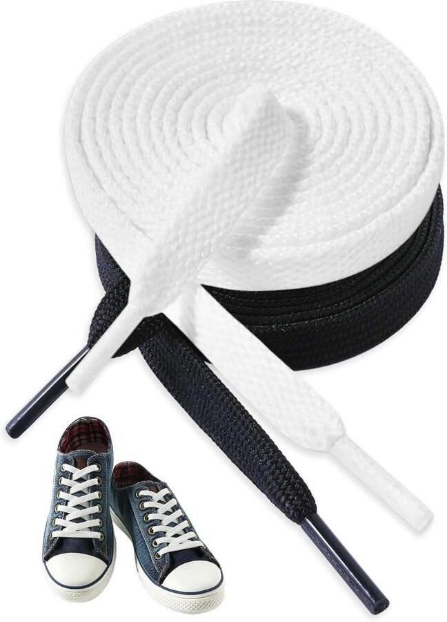 Vlakke Sneaker Schnürsenkel in Wit 2 Paar Breed Flat Schoenensluiting voor Turnschoenen Loopschoenen en Sportschoenen