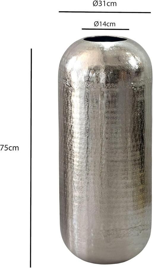 Vloervaas 31x31x Aluminium Zilver Rond siervaas groot met hamerslag-look staande vaas metaal voor bloemen vaas tijdloos handgemaakt elk exemplaar is uniek