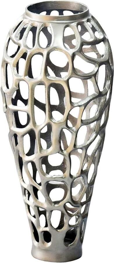 Vloervaas Aluminium Zilver Bloemenvaas Sculpturaal slank staande vaas in onregelmatige vorm metalen vaas handgemaakt woondecoratie voor droogbloemen en takken