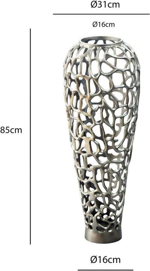 Vloervaas Aluminium Zilver Bloemenvaas Sculpturaal slank staande vaas in onregelmatige vorm metalen vaas handgemaakt woondecoratie voor droogbloemen en takken